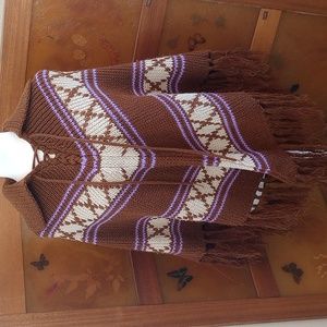 VTG Wool Blend Crochet Collared Fringe Poncho